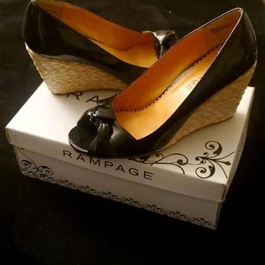 Rampage black patent leather wedges